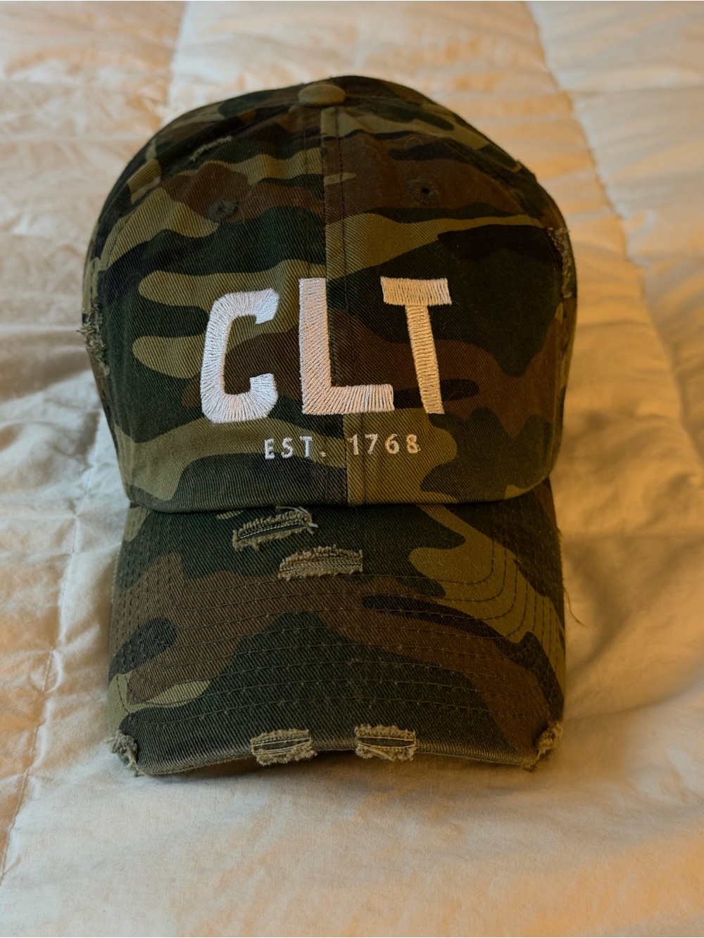 CLT Embroidered Camo Baseball Cap - Olive Green